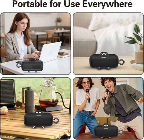 حافظة من السيليكون لمكبر صوت Bose SoundLink Plus المحمول بتقنية البلوتوث، حافظة واقية ناعمة ولطيفة على شكل رسوم متحركة ضد الخدش والسقوط، متوافقة فقط مع Bose SoundLink Plus مع فتحة دقيقة (أسود) in Kuwait