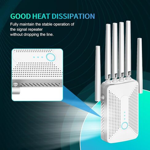 معزز إشارة موسع WiFi للمنزل مع 6 هوائيات، مستقر وقوي يصل إلى 9800 قدم مربع لـ 64 جهازًا، معزز الإنترنت، مكرر WiFi ونقطة وصول لاسلكية، إعداد سهل، منفذ إيثرنت in Kuwait