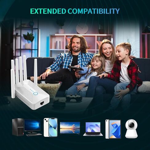 معزز إشارة موسع WiFi للمنزل مع 6 هوائيات، مستقر وقوي يصل إلى 9800 قدم مربع لـ 64 جهازًا، معزز الإنترنت، مكرر WiFi ونقطة وصول لاسلكية، إعداد سهل، منفذ إيثرنت in Kuwait