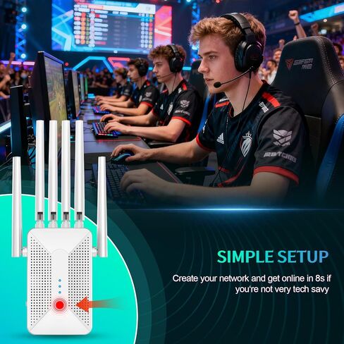 معزز إشارة موسع WiFi للمنزل مع 6 هوائيات، مستقر وقوي يصل إلى 9800 قدم مربع لـ 64 جهازًا، معزز الإنترنت، مكرر WiFi ونقطة وصول لاسلكية، إعداد سهل، منفذ إيثرنت in Kuwait