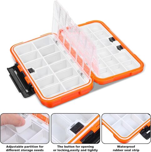 3 Pcs Small Waterproof Tackle Box Organizer, Plastic Double-Sided Storage with Adjustable Dividers for Fishing Lures, Hooks, Bait (Green, Orange, Gray) in Saudi Arabia
