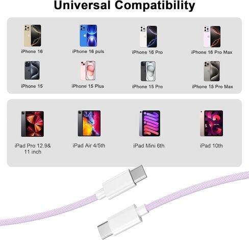 [MFi Certified] 10FT Long USB C to USB C Charging Cable Cord for iPhone 16/16 Plus/16 Pro/16 Pro Max/15/15 Plus/15 Pro/15 Pro Max/Galaxy/Pixel, 60W Woven iPhone 16 Charger Cord, Purple in Saudi Arabia