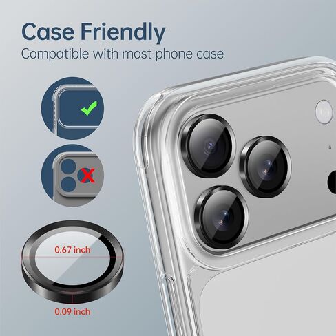 واقي عدسة كاميرا مشطوف لهاتف iPhone 17/16/15/14 Pro/ Pro Max، غطاء زجاجي مقوى من الياقوت 9H فردي مع حافة معدنية من الألومنيوم المرتفع، مقاوم للخدش، التصاق قوي، سهل التركيب in Kuwait