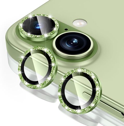 for iPhone 17 Camera Lens Protector - with Installation Tray, 9H Tempered Glass [Anti-Scratch] [Ultra HD Clear] Metal Individual Ring Camera Cover (Green Glitter) in Kuwait