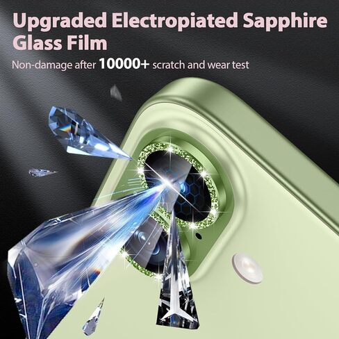for iPhone 17 Camera Lens Protector - with Installation Tray, 9H Tempered Glass [Anti-Scratch] [Ultra HD Clear] Metal Individual Ring Camera Cover (Green Glitter) in Kuwait