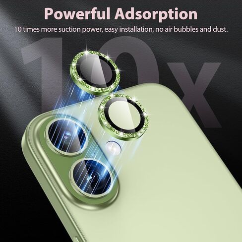 for iPhone 17 Camera Lens Protector - with Installation Tray, 9H Tempered Glass [Anti-Scratch] [Ultra HD Clear] Metal Individual Ring Camera Cover (Green Glitter) in Kuwait