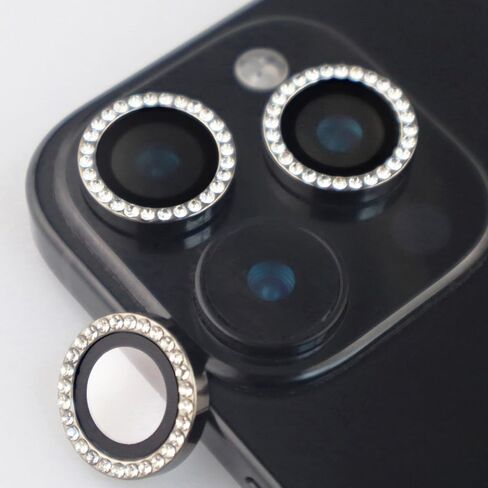 واقي عدسة الكاميرا لهاتف iPhone 16 / iPhone 16 Plus Bling Diamond حلقة معدنية من حجر الراين اللامع جوهرة من الزجاج المقوى ملحقات غطاء العدسة (فضي، لهاتف iPhone 16/16 Plus) in Saudi Arabia