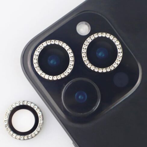 واقي عدسة الكاميرا لهاتف iPhone 16 / iPhone 16 Plus Bling Diamond حلقة معدنية من حجر الراين اللامع جوهرة من الزجاج المقوى ملحقات غطاء العدسة (فضي، لهاتف iPhone 16/16 Plus) in Saudi Arabia