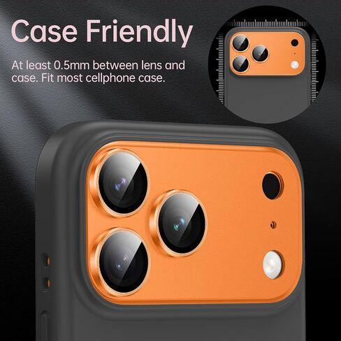 for iPhone 17 Pro Max Camera Lens Protector [Anti-Scratch] [Ultra HD Clear] [Strong Adhesion] Metal Aluminum Alloy Tempered Glass Camera Screen Cover(Cosmic Orange) in Kuwait