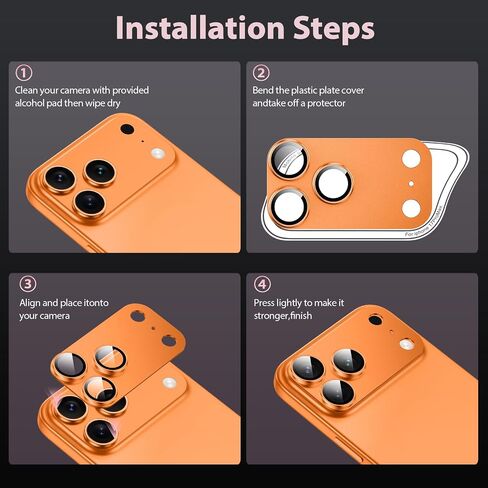 for iPhone 17 Pro Max Camera Lens Protector [Anti-Scratch] [Ultra HD Clear] [Strong Adhesion] Metal Aluminum Alloy Tempered Glass Camera Screen Cover(Cosmic Orange) in Kuwait