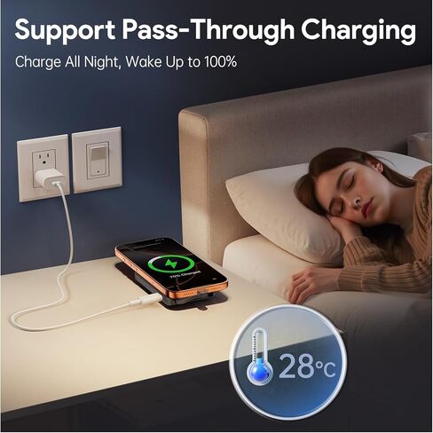 weetla Ultra-Slim Magnetic Mini Power Bank, 5000mAh - Thinnest & Lightest, Charge-Card Sized Portable Charger - Built-in USB C Cable for iPhone 17/16/15 & Android - Perfect Travel-Essentials (Black) in Kuwait