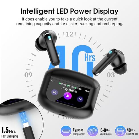 سماعات أذن لاسلكية، سماعات رأس بلوتوث 5.4، شاشة تعمل باللمس متعددة الوظائف مع 5 أوضاع EQ، وسادات أذن 48 ساعة مع خاصية إلغاء الضوضاء/وضع الشفافية، سماعات أذن بلوتوث IPX7 لأجهزة Android/iOS in Kuwait