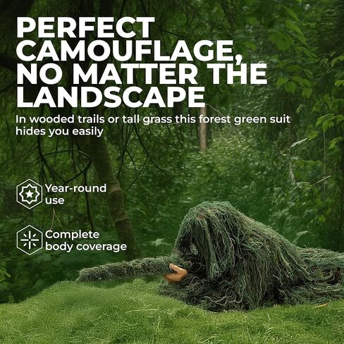بدلة Tough Outfitters Ghillie للرجال - زي مموه ورقي - بدلة مورقة لصيد الديك الرومي - ملابس مموهة - تمويه فعال لأوراق الشجر للصيد - زي بوش - مجموعة تمويه للكبار in Kuwait