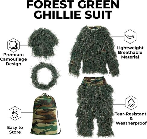 بدلة Tough Outfitters Ghillie للرجال - زي مموه ورقي - بدلة مورقة لصيد الديك الرومي - ملابس مموهة - تمويه فعال لأوراق الشجر للصيد - زي بوش - مجموعة تمويه للكبار in Kuwait