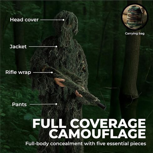 بدلة Tough Outfitters Ghillie للرجال - زي مموه ورقي - بدلة مورقة لصيد الديك الرومي - ملابس مموهة - تمويه فعال لأوراق الشجر للصيد - زي بوش - مجموعة تمويه للكبار in Kuwait
