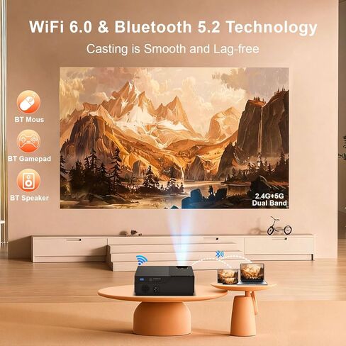جهاز عرض صغير مزود بتقنية WiFi وBluetooth، وجهاز عرض ذكي يدعم 1080 بكسل مع تطبيقات مدمجة، وجهاز عرض أفلام خارجي بشاشة مقاس 150 بوصة، وجهاز عرض تلقائي، وجهاز عرض بطول بؤري قصير. in Kuwait