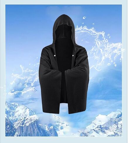 Cooling Hoodie Towel,Large-Sized Quick Drying for Face and Neck,Suitable for Sports, Camping, Beaches and Outdoor Activities,Black in Saudi Arabia
