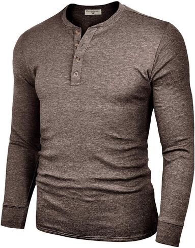 قمصان Derminpro للرجال كبيرة وطويلة من القطن خفيفة الوزن وأكمام طويلة من Henley تي شيرت ناعم كاجوال بأزرار in Kuwait