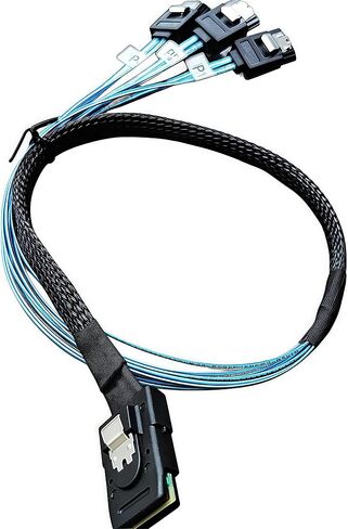 كابل SFF-8087 إلى 4×SATA للأمام بطول 1.6 قدم/0.5 متر - Mini SAS 36-Pin إلى 4×7-Pin SATA III 6 جيجابت في الثانية، ملصق P1–P4، مزالج قفل، مضفر - لـ LSI/Broadcom HBA 9211-8i 9207-8i، NAS Server HDD SSD in Kuwait