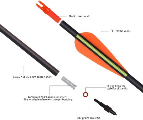 Carbon Arrow Hunting Arrows with 100 Grain Tip and Removable Tips for Archery Compound & Recurve & Traditional Bow Practice Shooting Targeting in Saudi Arabia