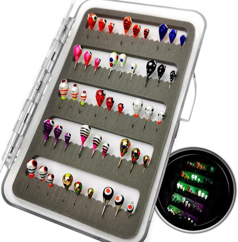 45Pcs Tungsten Ice Fishing Jigs Lures Kit, Micro Glow Tungsten Winter Jig Heads Hooks for Walleye Crappie Panfish Trout, Ice Fishing Gear Equipment Tackle Accessories in Saudi Arabia