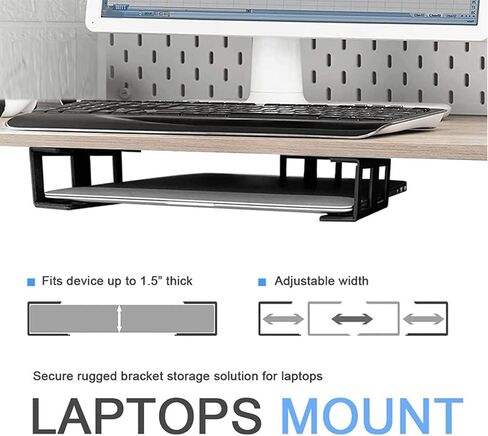 Under Desk Laptop Mount, Metal Under Desk Shelf Holder for Laptop Keyboard with Anti Scratch Silicone, Aluminum Alloy Metal Shelf Device Holder for TV Box (Silver) in Saudi Arabia