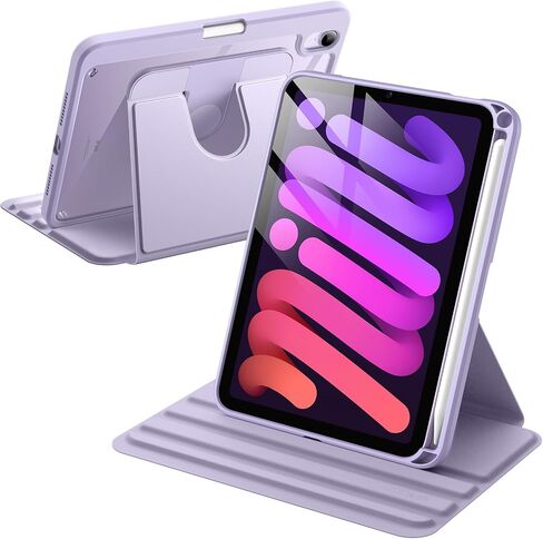 JETech Rotating Case for iPad mini (A17 Pro, 2024 Model, 7th Generation) / mini 6 (2021 Model, 6th Generation) with Pencil Holder, 360 Degree Rotation Protective Stand Cover Clear Back (Purple) in Saudi Arabia