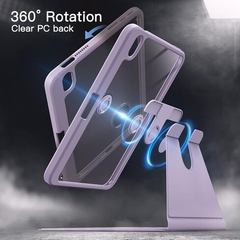 JETech Rotating Case for iPad mini (A17 Pro, 2024 Model, 7th Generation) / mini 6 (2021 Model, 6th Generation) with Pencil Holder, 360 Degree Rotation Protective Stand Cover Clear Back (Purple) in Saudi Arabia