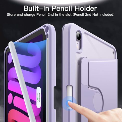 JETech Rotating Case for iPad mini (A17 Pro, 2024 Model, 7th Generation) / mini 6 (2021 Model, 6th Generation) with Pencil Holder, 360 Degree Rotation Protective Stand Cover Clear Back (Purple) in Saudi Arabia