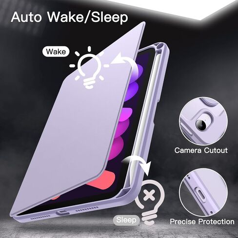 JETech Rotating Case for iPad mini (A17 Pro, 2024 Model, 7th Generation) / mini 6 (2021 Model, 6th Generation) with Pencil Holder, 360 Degree Rotation Protective Stand Cover Clear Back (Purple) in Saudi Arabia