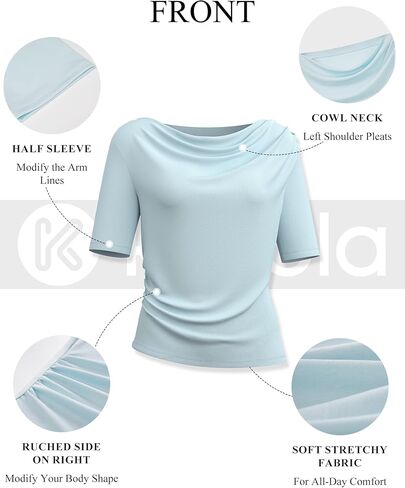 Women's Cowl Neck Half Sleeve Top Flowy Lyocell Summer Casual Tunic Tops Slim Fit Dressy T-Shirts in Saudi Arabia