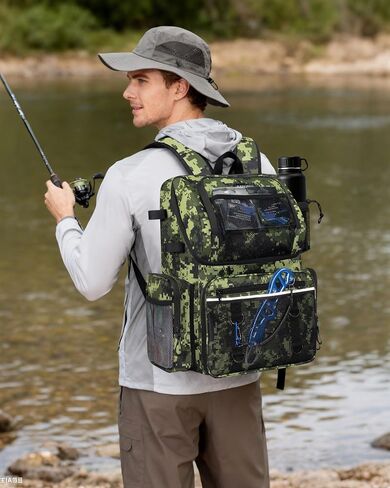 Fishing Backpack, Large Water Resistant Tackle Bag Storage Fishing Gear and Equipment, Built-in Cooler Compartment Green in Saudi Arabia