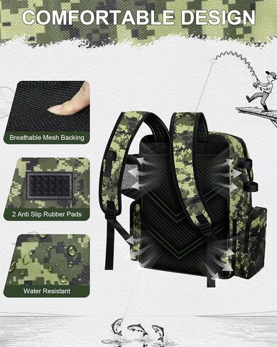 Fishing Backpack, Large Water Resistant Tackle Bag Storage Fishing Gear and Equipment, Built-in Cooler Compartment Green in Saudi Arabia