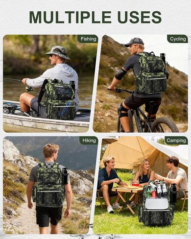 Fishing Backpack, Large Water Resistant Tackle Bag Storage Fishing Gear and Equipment, Built-in Cooler Compartment Green in Saudi Arabia