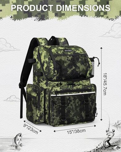 Fishing Backpack, Large Water Resistant Tackle Bag Storage Fishing Gear and Equipment, Built-in Cooler Compartment Green in Saudi Arabia