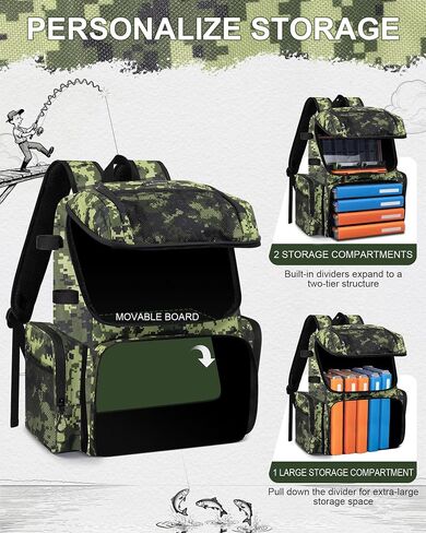 Fishing Backpack, Large Water Resistant Tackle Bag Storage Fishing Gear and Equipment, Built-in Cooler Compartment Green in Saudi Arabia