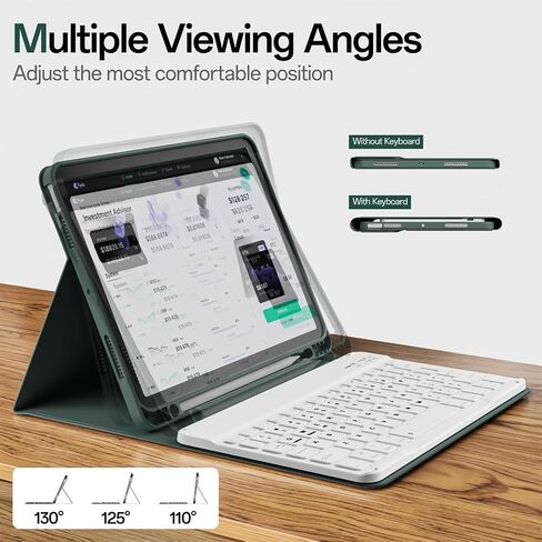 Keyboard Case for iPad Air 11 inch M3 2025 M2 2024, for iPad Air 5th/4th Generation 10.9 inch with Pencil Holder, Detachable Wireless Bluetooth Keyboard, Soft TPU Cover (Dark Green) in Kuwait