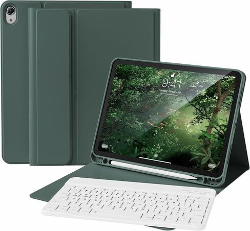 Keyboard Case for iPad Air 11 inch M3 2025 M2 2024, for iPad Air 5th/4th Generation 10.9 inch with Pencil Holder, Detachable Wireless Bluetooth Keyboard, Soft TPU Cover (Dark Green) in Kuwait