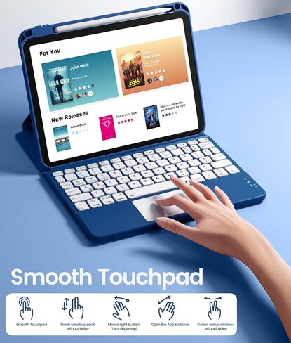 حافظة Harvopu لجهاز iPad الجيل العاشر/الحادي عشر A16 مع لوحة مفاتيح، غطاء قابل للفصل يدور 360 درجة مع حامل أقلام، لوحة تتبع متعددة اللمس، لوحة مفاتيح بإضاءة خلفية 7 ألوان لجهاز iPad (A16)/الجيل العاشر (أزرق داكن) in Kuwait