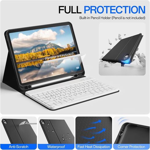 حافظة لوحة مفاتيح لجهاز iPad Air 11 بوصة M3 2025 M2 2024، لجهاز iPad Air الجيل الخامس/الرابع 10.9 بوصة مع حامل أقلام، لوحة مفاتيح بلوتوث لاسلكية قابلة للفصل، غطاء ناعم من مادة TPU (أخضر داكن) in Kuwait
