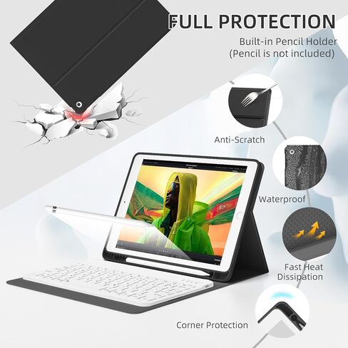 حافظة لوحة مفاتيح لجهاز iPad الجيل التاسع 10.2 بوصة 2021 مع حامل قلم رصاص، ظهر ناعم من مادة TPU، غطاء حامل لوحة مفاتيح قابل للفصل مغناطيسي لجهاز iPad 9th/8th/7th Gen (رمادي) in Kuwait