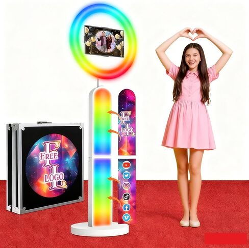 Photo Booth Machine with RGB Ring Light, Software & Music Sync, Lightweight Design & Rolling Base, Portable for Weddings, Parties, Events & Business in Saudi Arabia