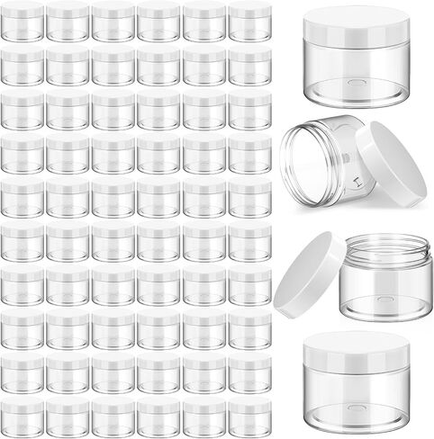Patelai 60 Pcs Plastic Container Jars with Lids Round Clear Travel Cosmetic Container Jars for Toiletries, Lotion, Cream, Ointments, Makeup, Rhinestone, Samples, Kitchen Storage(Black,6 oz) in Saudi Arabia