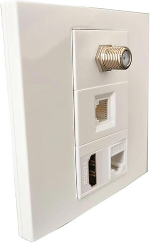 F-Type TV DTV Connector CAT3 RJ11 Phone Jack Panel with HDMI 2.0 CAT6 RJ45 LAN Wall Panel Socket (White)(86x86mm Faceplate) in Saudi Arabia