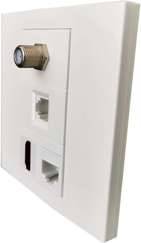 F-Type TV DTV Connector CAT3 RJ11 Phone Jack Panel with HDMI 2.0 CAT6 RJ45 LAN Wall Panel Socket (White)(86x86mm Faceplate) in Saudi Arabia