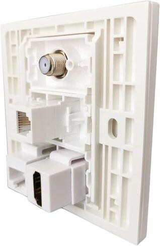 F-Type TV DTV Connector CAT3 RJ11 Phone Jack Panel with HDMI 2.0 CAT6 RJ45 LAN Wall Panel Socket (White)(86x86mm Faceplate) in Saudi Arabia