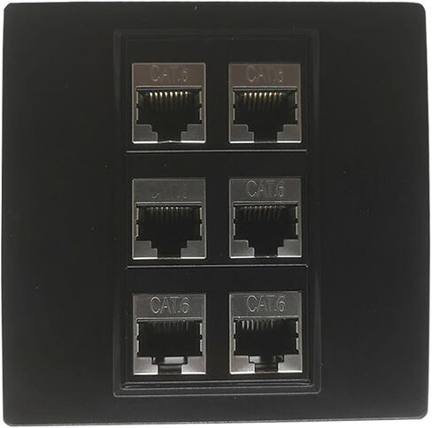 لوحة حائط ومقبس أنثى محمية بـ 6 منافذ CAT6 RJ45 (أسود) 86 × 86 مم in Saudi Arabia