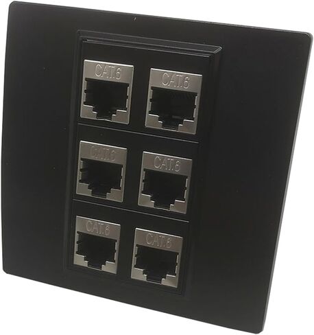 لوحة حائط ومقبس أنثى محمية بـ 6 منافذ CAT6 RJ45 (أسود) 86 × 86 مم in Saudi Arabia