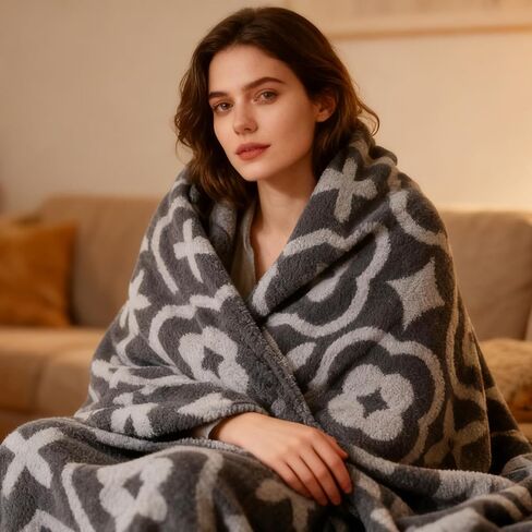 Plush Throw Blanket, Grey and White Chevron Pattern, Sherpa Fleece, 51x63 Inches, Soft Cozy Blanket for Couch and Travel (Gray) in Saudi Arabia