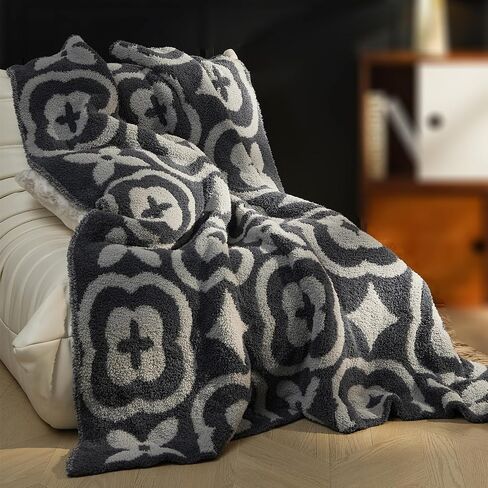Plush Throw Blanket, Grey and White Chevron Pattern, Sherpa Fleece, 51x63 Inches, Soft Cozy Blanket for Couch and Travel (Gray) in Saudi Arabia